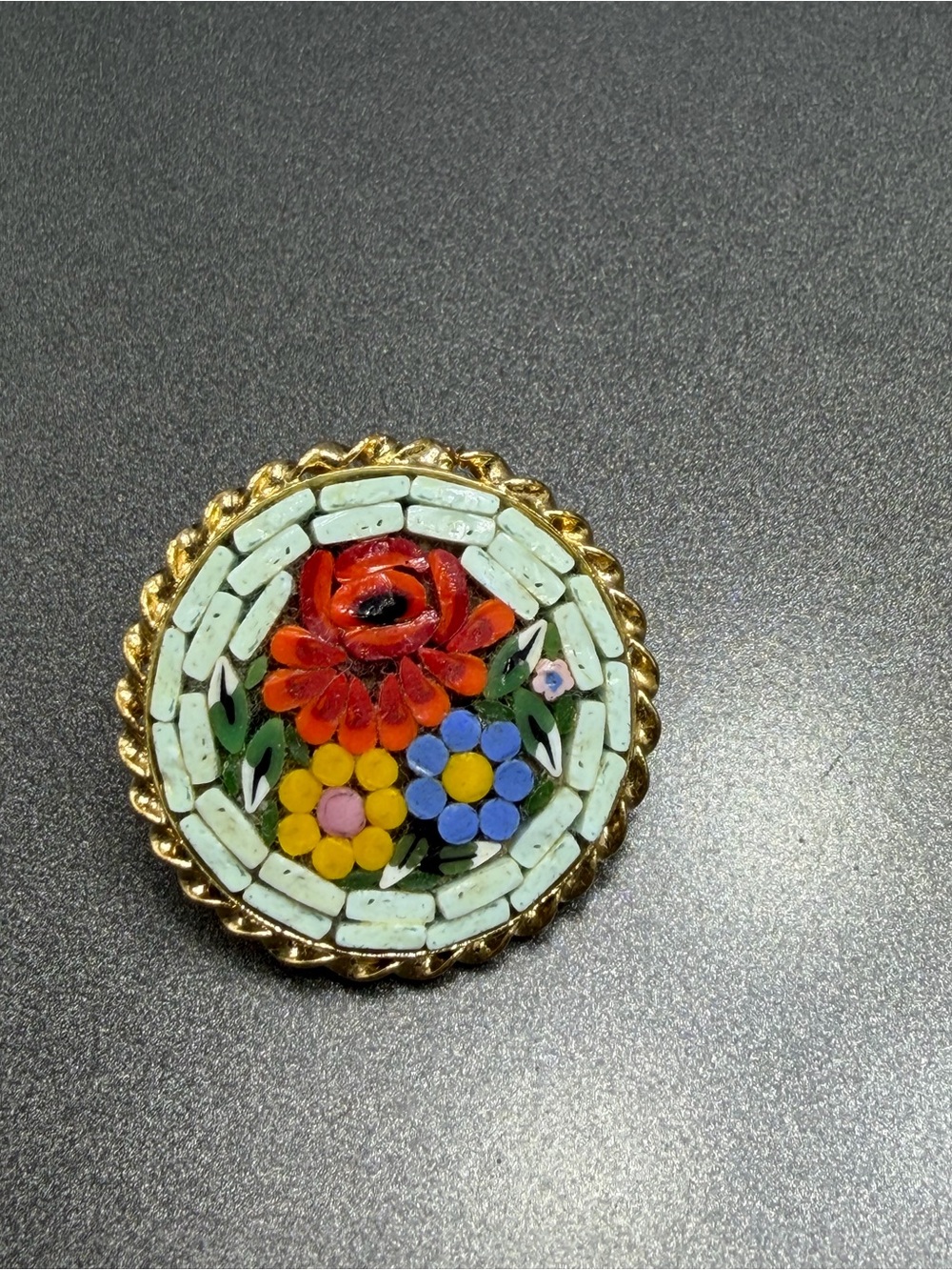 Vintage Mint Micro Mosaic Brooch